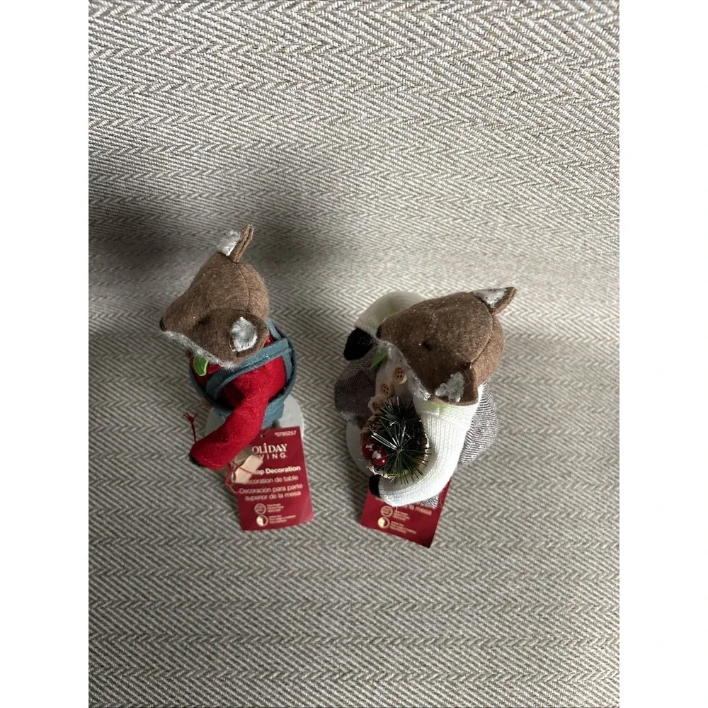Holiday Living Christmas Mr & Mrs Plush Fox Dolls Dressed In Holiday Style 10½